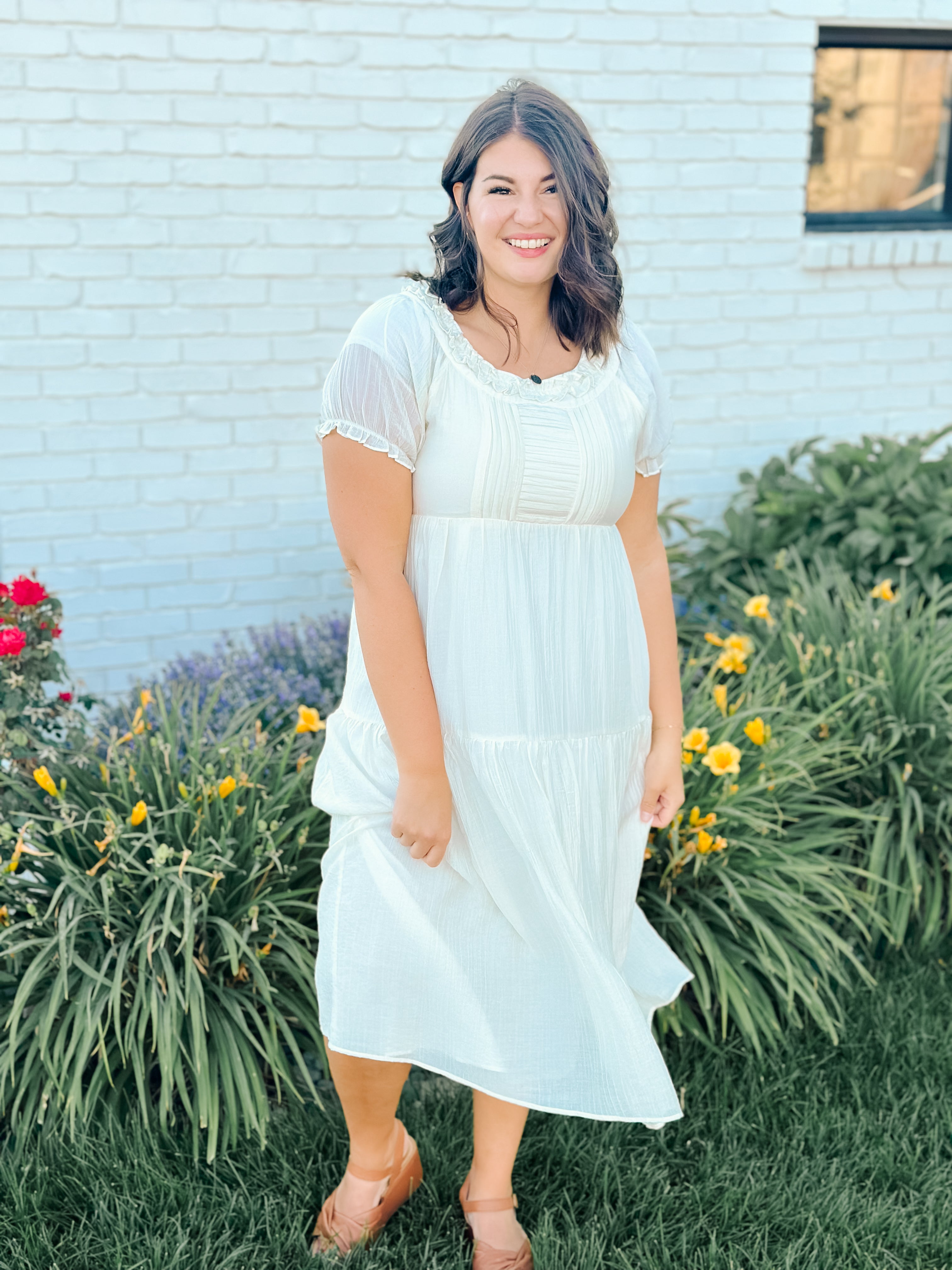 Raina Midi Dress in Cream