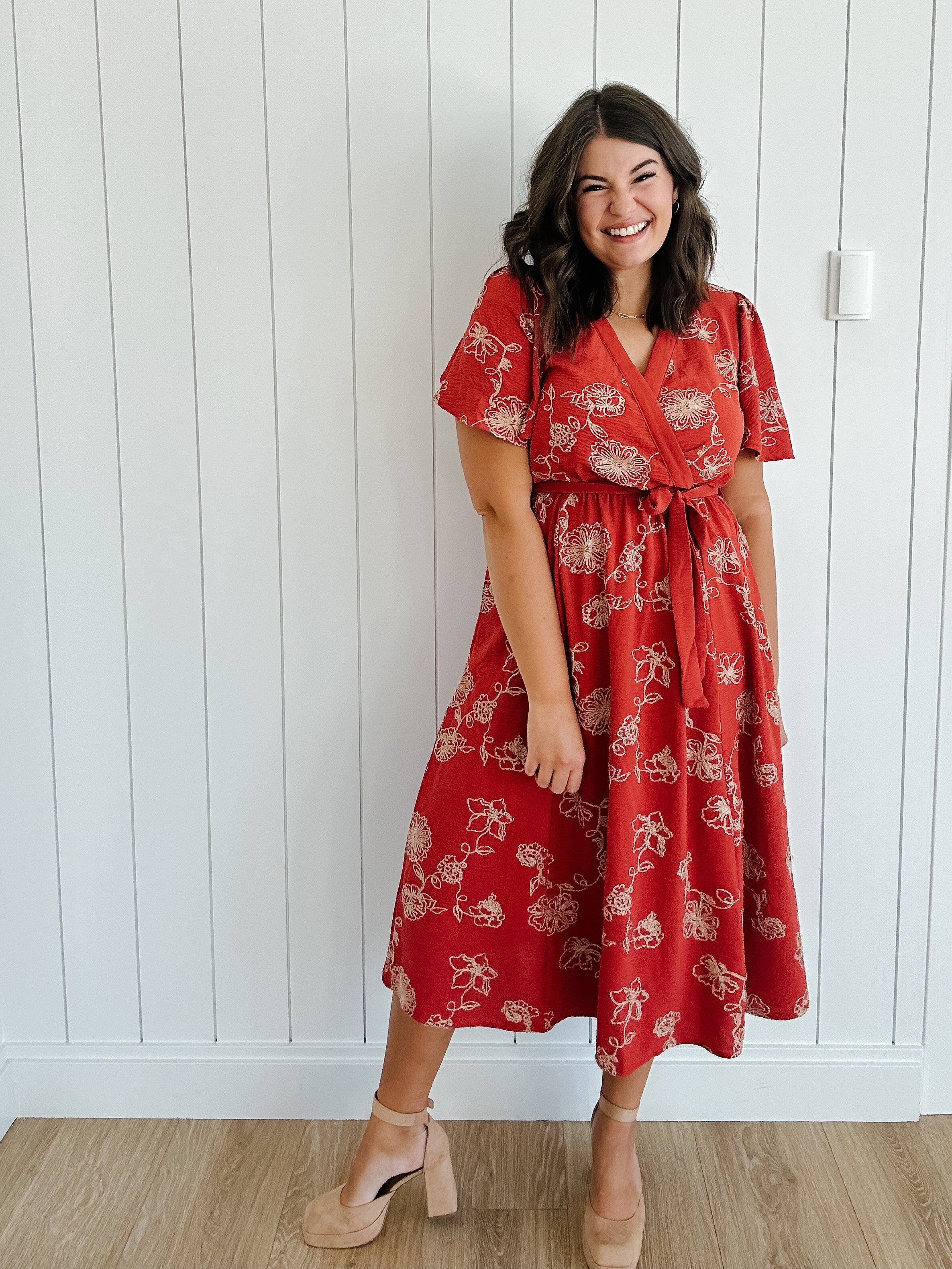 Lyra Embroidered Maxi Dress in Brick
