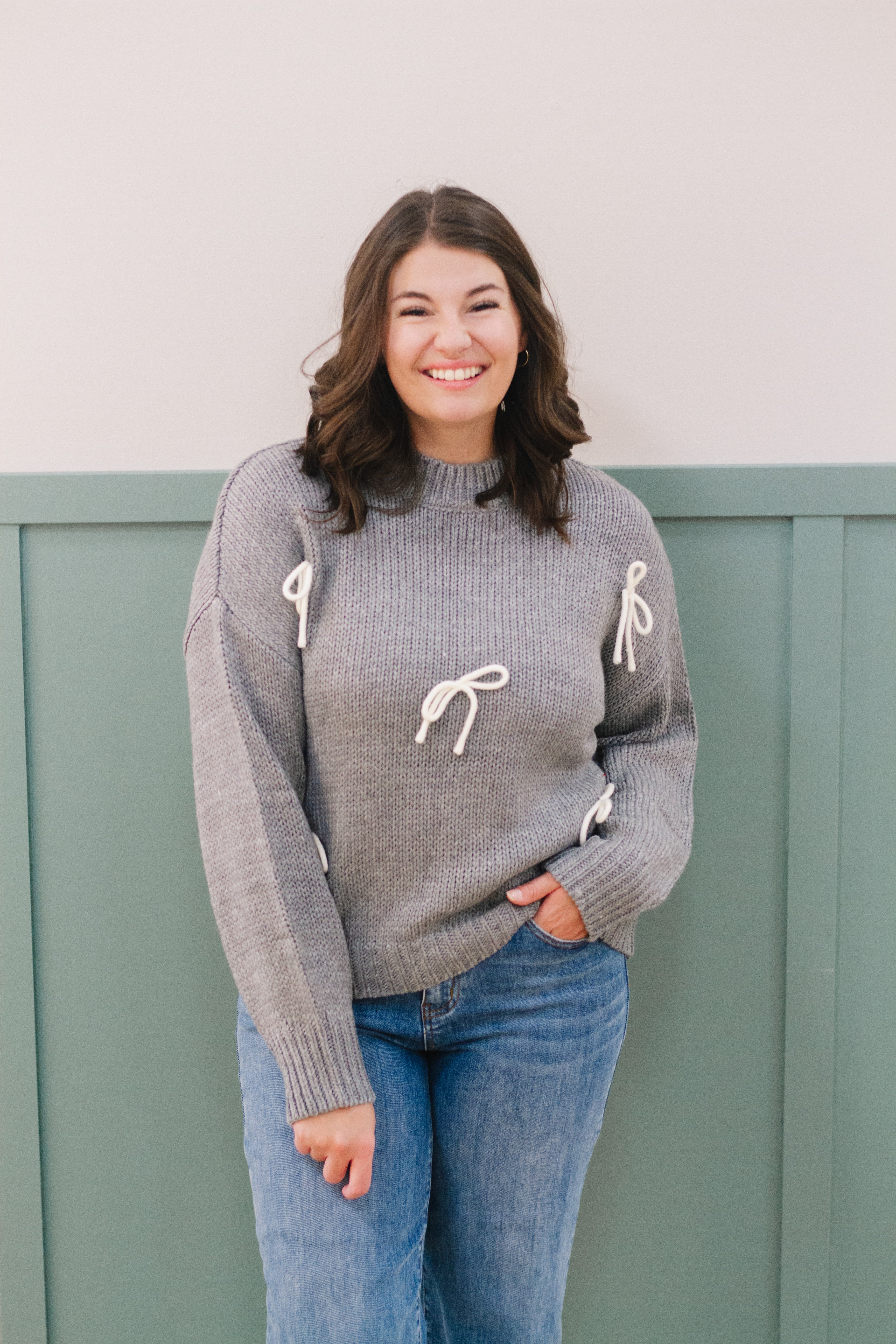 Carina Bow Sweater in Grey